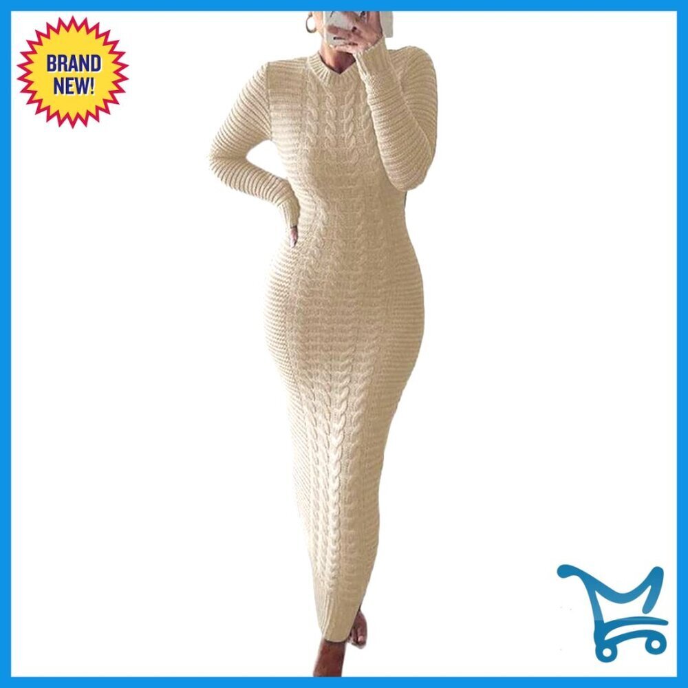 Cable Knit Bodycon Maxi Sweater Dress Elegant Chic Long Sleeve Pullover